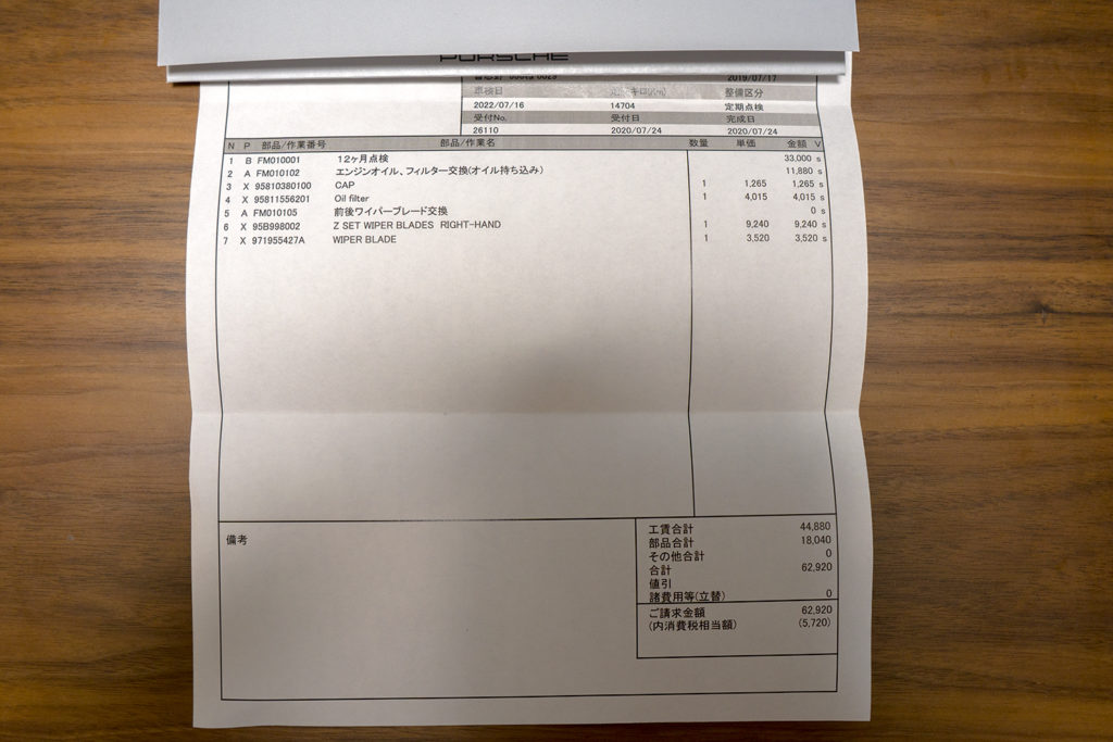 マカン12か月点検 一年目 の費用について Nine Nine Fast